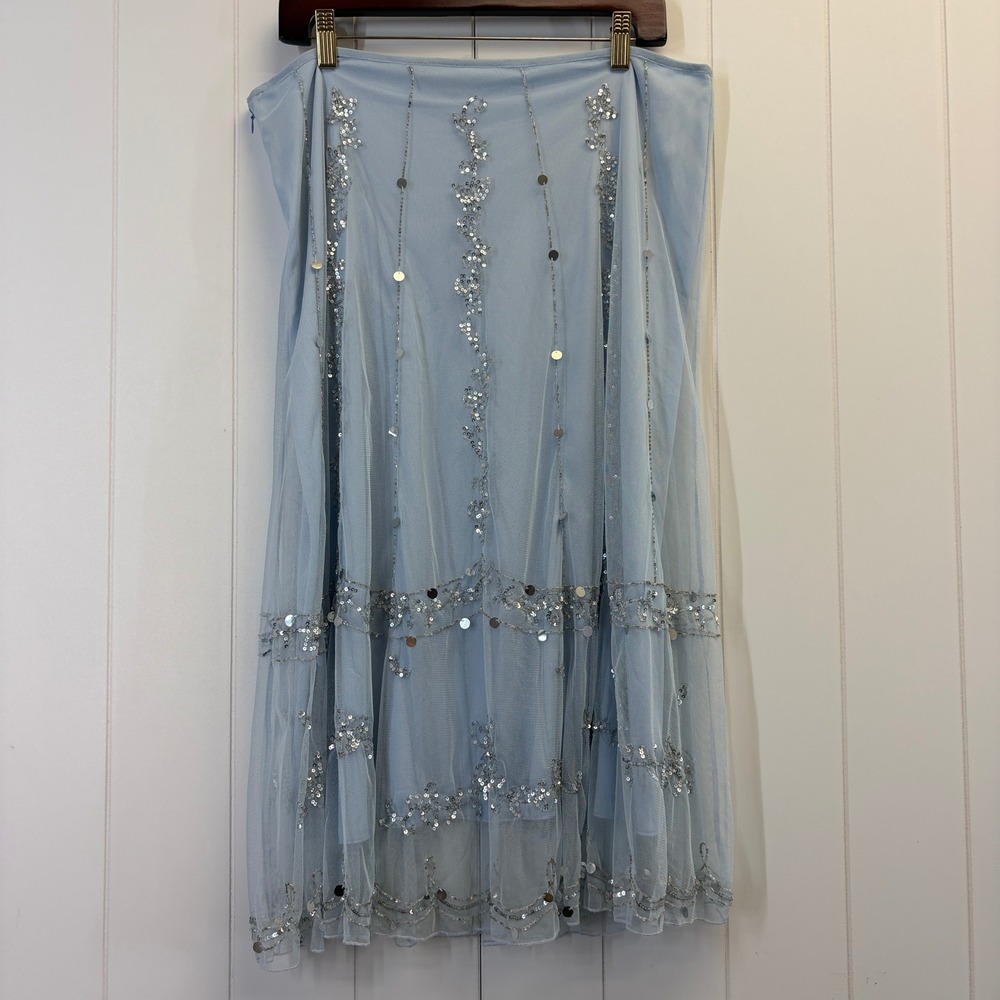 Vintage Together Y2K Fairy Sequin Mesh Overlay Midi Skirt Women Size 14 Boho - Picture 2 of 8